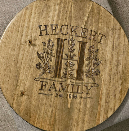 Personalized Lazy Susan with Customized Monogram - Laser Engraved, Stained & Sealed Decorative Serving Tray Gift