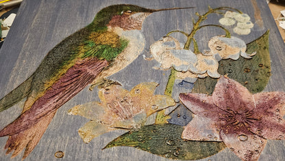 Custom Floral Arrangement Engraved art piece - Unique Gift - personalized hand painted with flowers or birds, Watercolor bird art