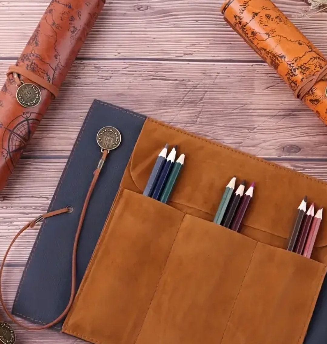 Personalized Leather Pencil Case - Custom Pen Holder Pouch for School, Office or Travel; Stylish Gift for Students and Artists