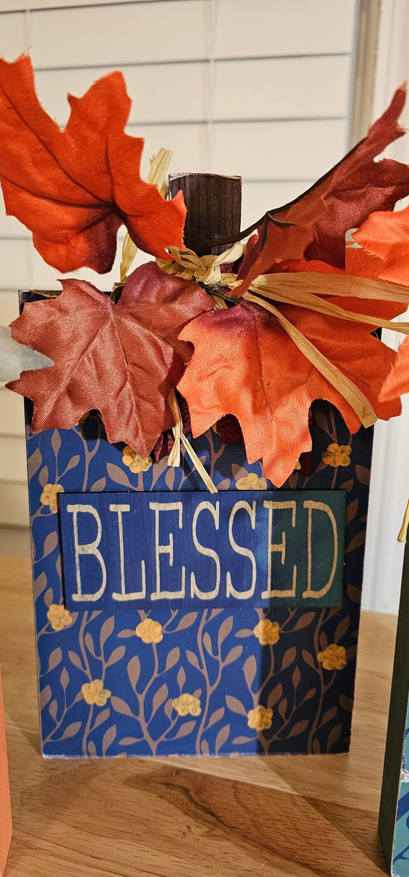 Autumn Thanksgiving Table Centerpiece: Pumpkin-Shaped Grateful, Thankful, and Blessed Signs Bundle