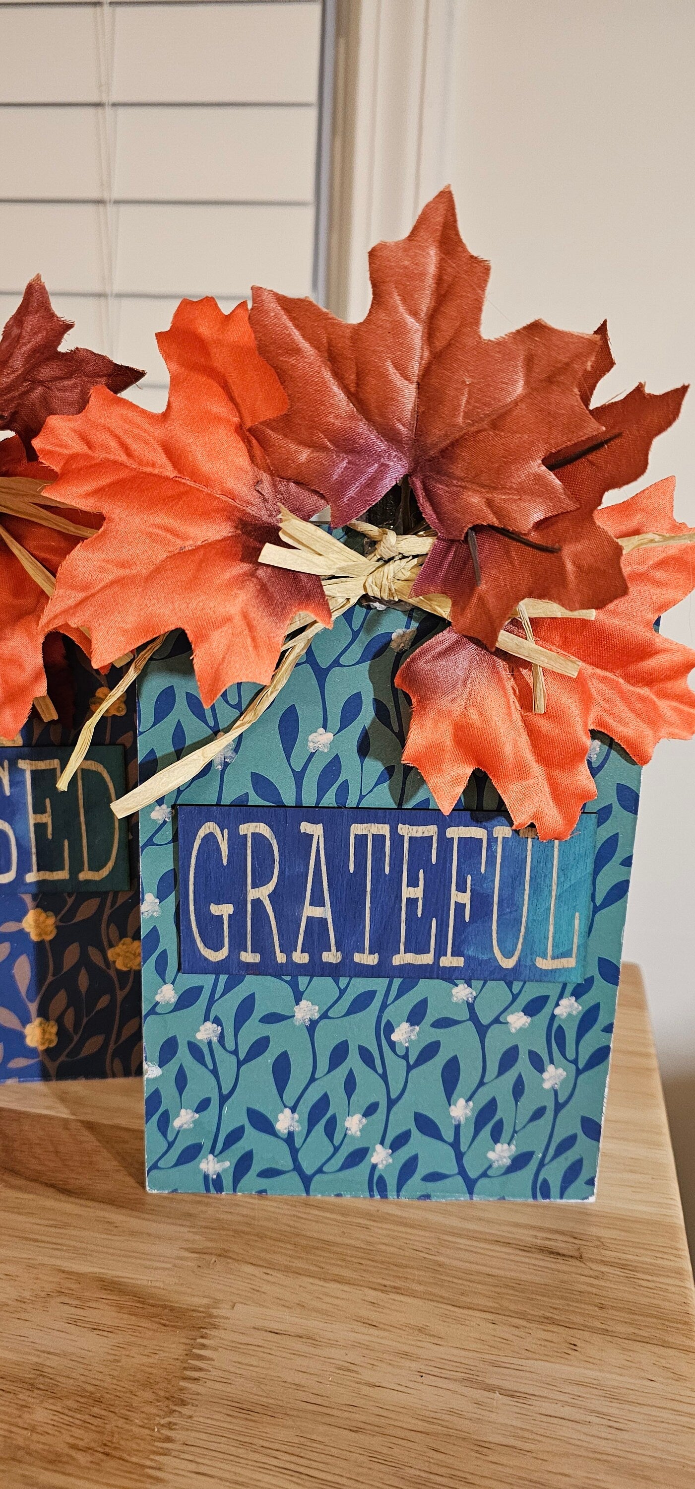 Autumn Thanksgiving Table Centerpiece: Pumpkin-Shaped Grateful, Thankful, and Blessed Signs Bundle