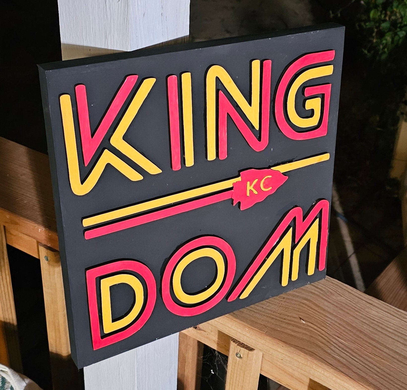 Chiefs Kingdom Wooden Art Piece, Wooden cutouts of Kansas City Chiefs  12x12 inches and 8x8inch