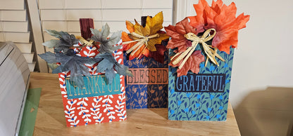 Autumn Thanksgiving Table Centerpiece: Pumpkin-Shaped Grateful, Thankful, and Blessed Signs Bundle