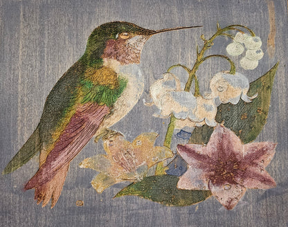 Custom Floral Arrangement Engraved art piece - Unique Gift - personalized hand painted with flowers or birds, Watercolor bird art