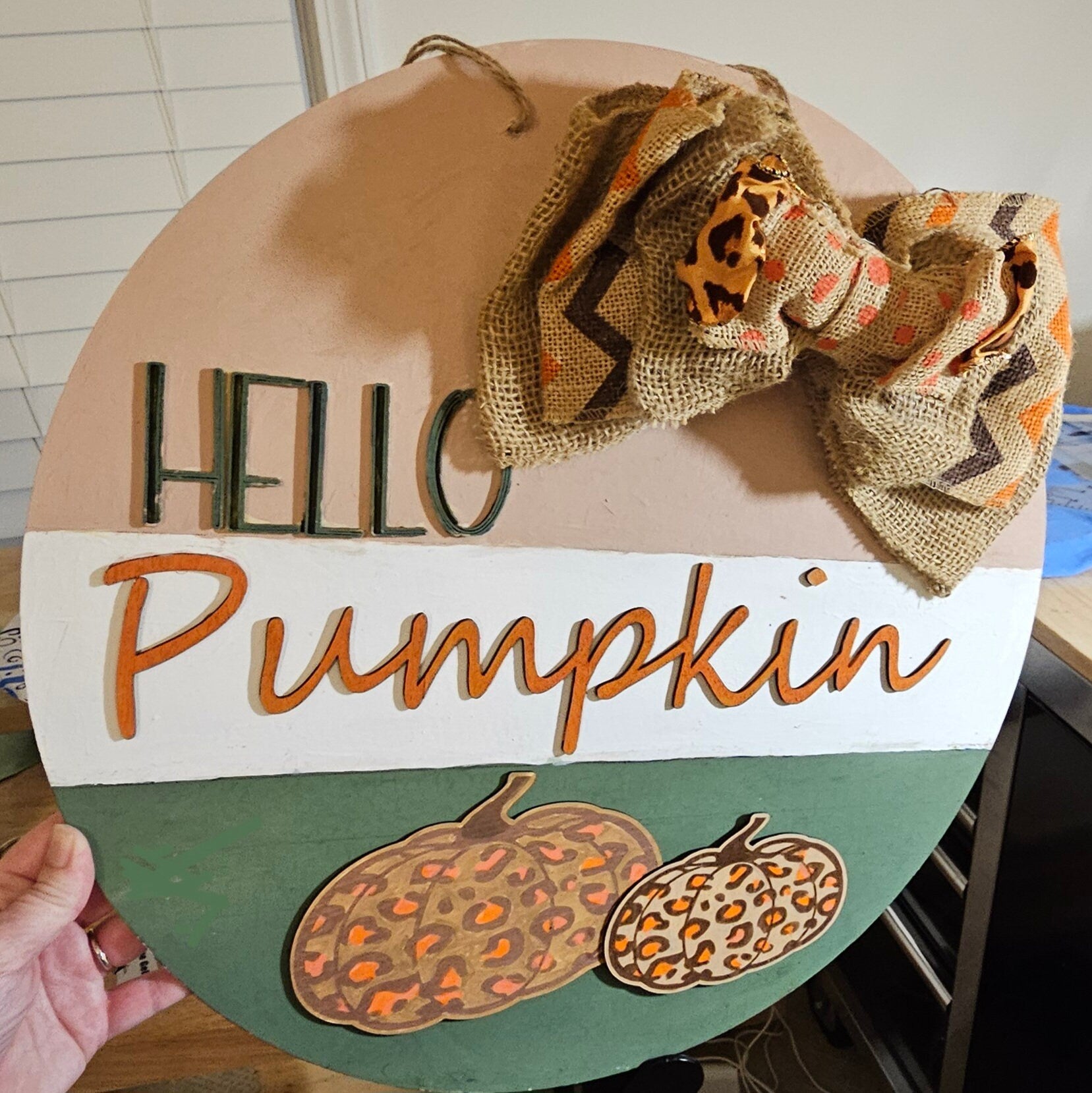 Hello Pumpkin Fall Welcome 18 inch Sign Door Hanger Fall Porch Decor Autumn Harvest Welcome