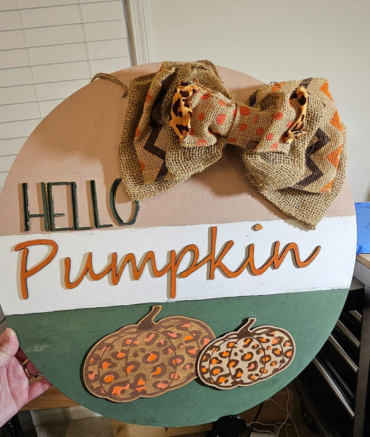 Hello Pumpkin Fall Welcome 18 inch Sign Door Hanger Fall Porch Decor Autumn Harvest Welcome