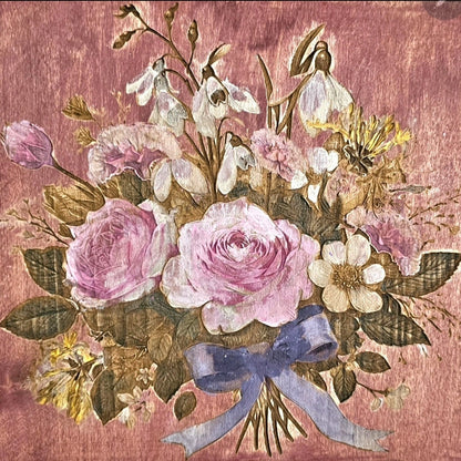 Custom Floral Arrangement Engraved art piece - Unique Gift - personalized hand painted with flowers or birds, Watercolor bird art