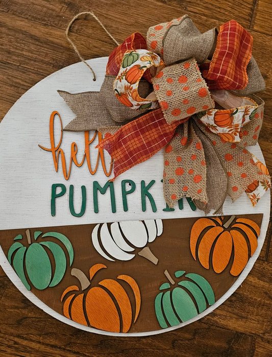 Hello Pumpkin Fall Welcome Sign Door Hanger Fall Porch Decor Autumn Harvest Welcome