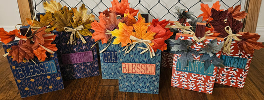 Autumn Thanksgiving Table Centerpiece: Pumpkin-Shaped Grateful, Thankful, and Blessed Signs Bundle