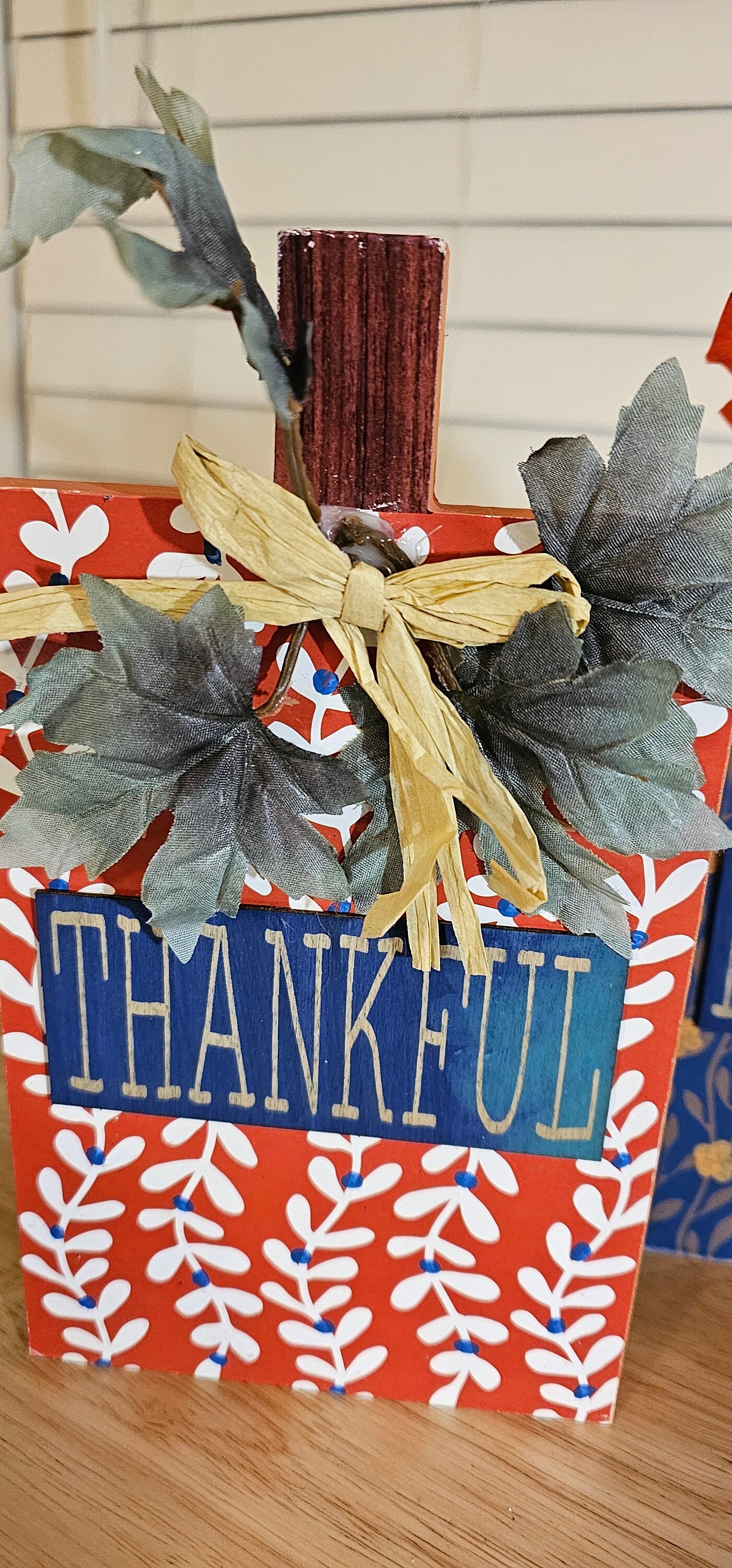 Autumn Thanksgiving Table Centerpiece: Pumpkin-Shaped Grateful, Thankful, and Blessed Signs Bundle