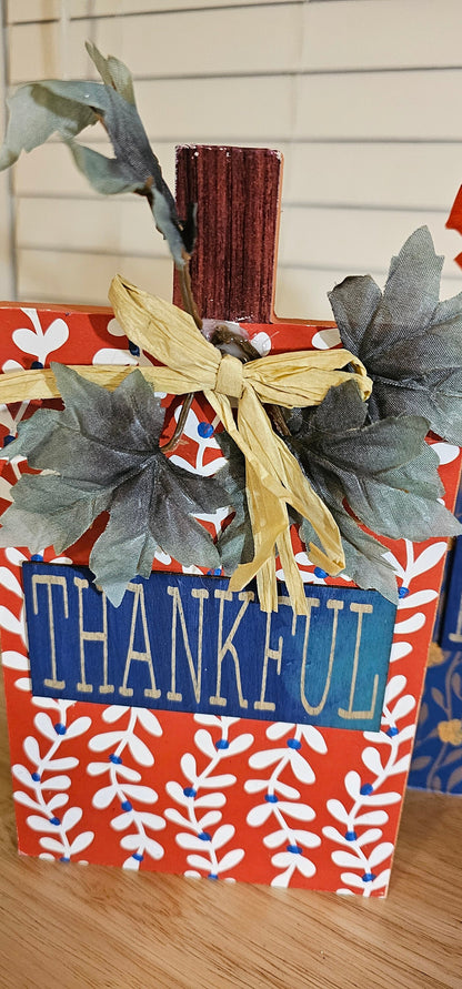 Autumn Thanksgiving Table Centerpiece: Pumpkin-Shaped Grateful, Thankful, and Blessed Signs Bundle