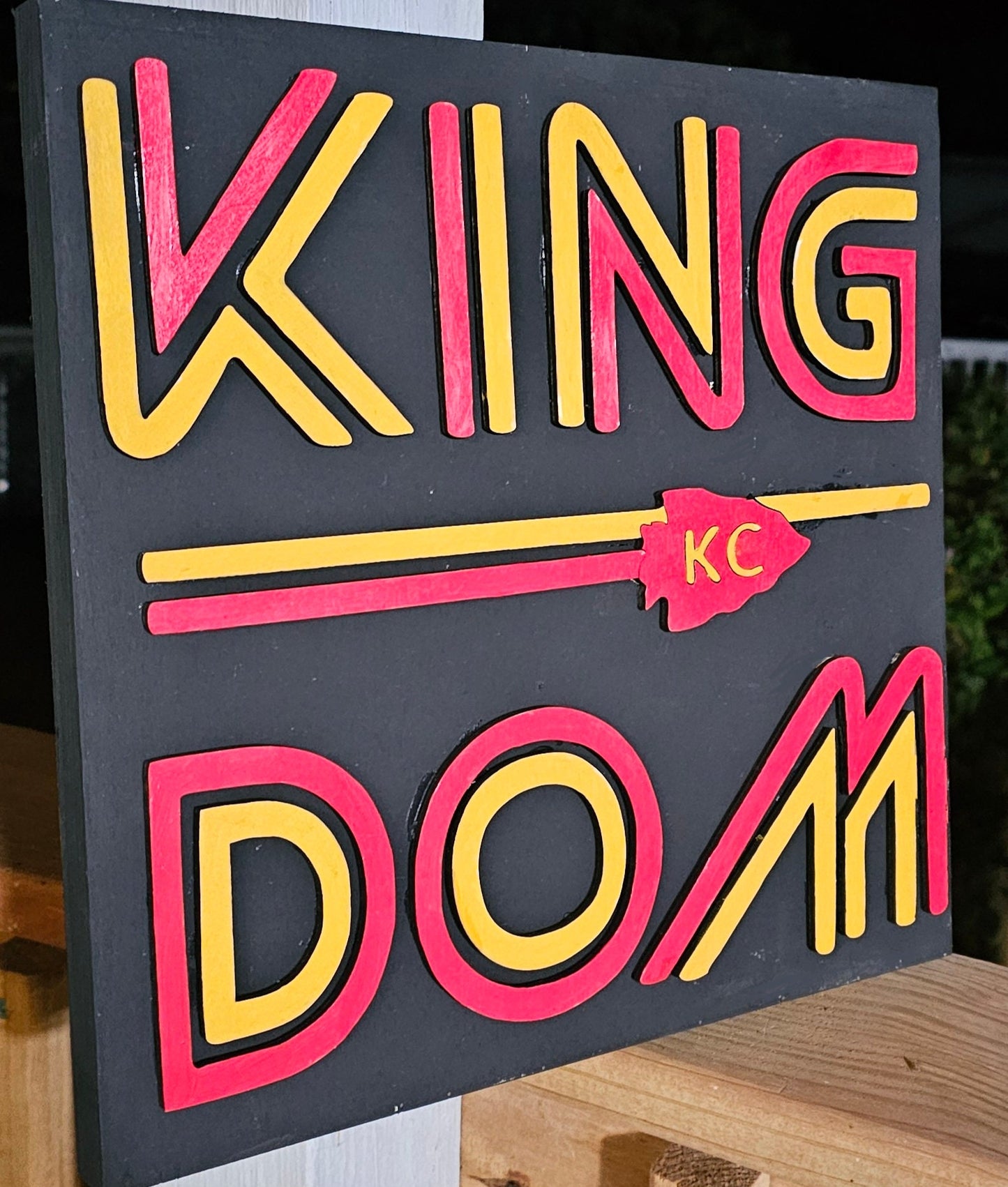 Chiefs Kingdom Wooden Art Piece, Wooden cutouts of Kansas City Chiefs  12x12 inches and 8x8inch