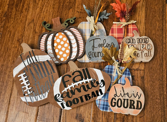 Fall Decor, Table Centerpiece, Pumpkin Shaped accent pieces, pumpkin football . FALL FAMILY & FOOTBALL