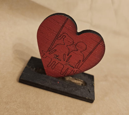 Personalized Wood Cutout Hearts, Engraved love birds in a tree or couple on a swing, pocket hug, 1 inch, lovers gift  anniversary gift