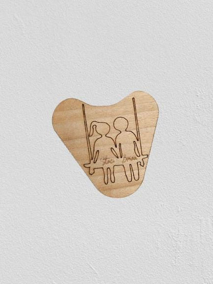 Personalized Wood Cutout Hearts, Engraved love birds in a tree or couple on a swing, pocket hug, 1 inch, lovers gift  anniversary gift