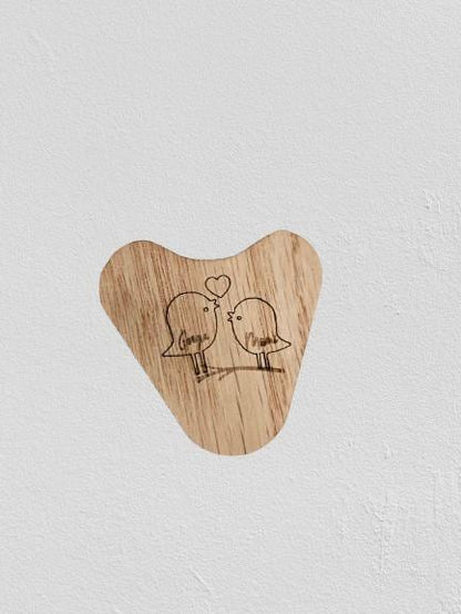 Personalized Wood Cutout Hearts, Engraved love birds in a tree or couple on a swing, pocket hug, 1 inch, lovers gift  anniversary gift