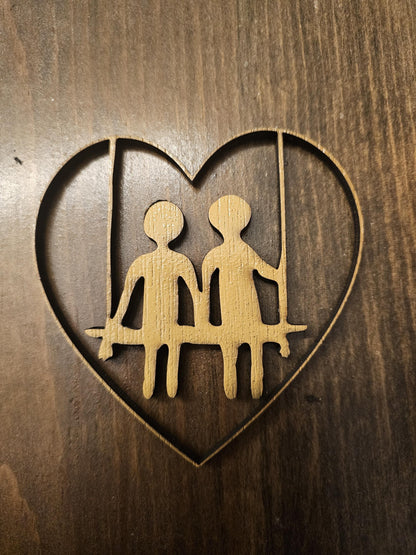 Personalized Wooden Heart Ornament Couple on Swing - Anniversary Gift for Spouse, Newlyweds & LGBTQ Love