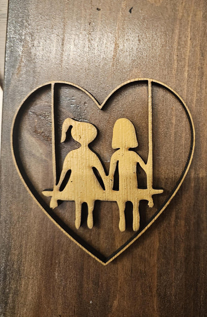 Personalized Wooden Heart Ornament Couple on Swing - Anniversary Gift for Spouse, Newlyweds & LGBTQ Love