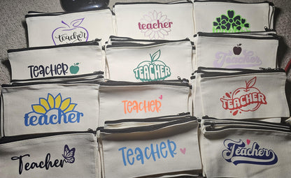 Teacher Pencil Case, Canvas, Teacher Pencil Pouch, Teacher Toiletry Bag, Teacher Gift,
