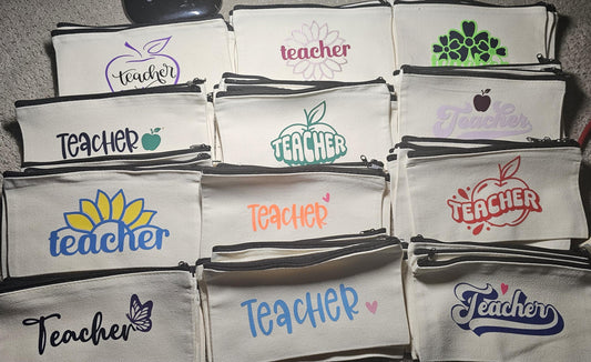 Teacher Pencil Case, Canvas, Teacher Pencil Pouch, Teacher Toiletry Bag, Teacher Gift,