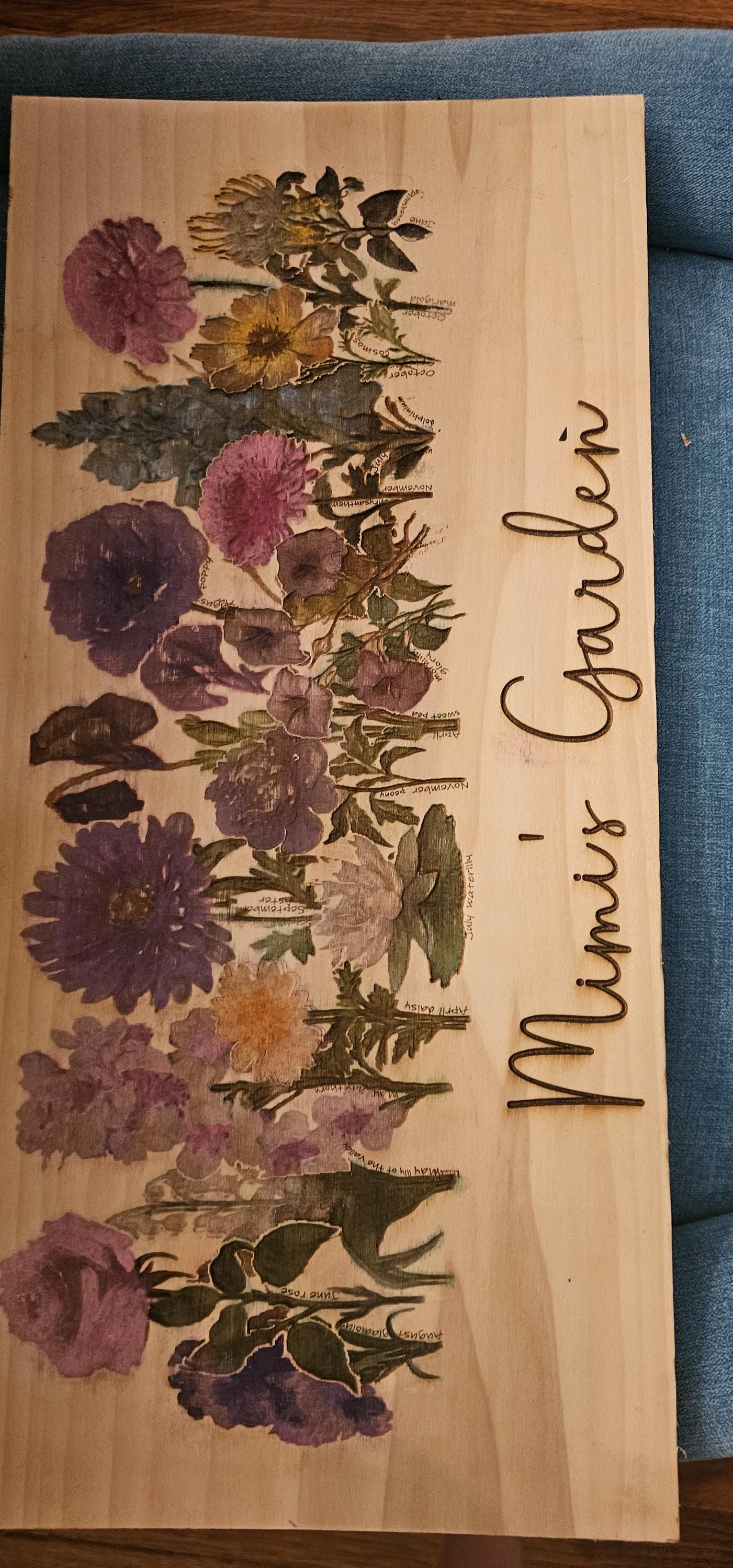 Personalized Floral Artwork: Engraved Birthday Flower Gift for Mom, Grandma, Mimi - Unique Keepsake