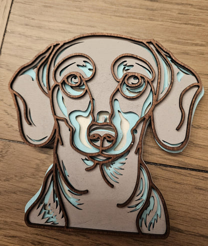 Layered Dog Christmas Ornaments, Custom 3D Layered Dog Head ornaments or accent piece, 3x5 in or 4x6 wooden ornaments