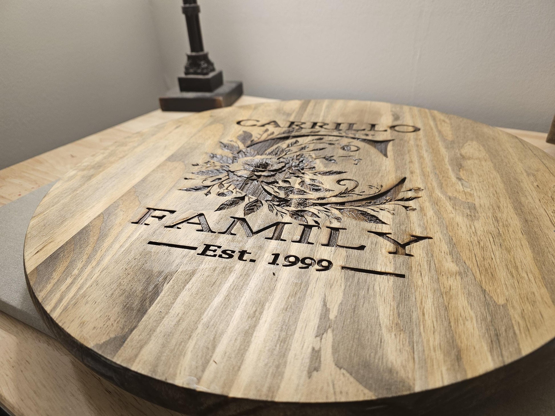 Personalized Lazy Susan with Customized Monogram - Laser Engraved, Stained & Sealed Decorative Serving Tray Gift