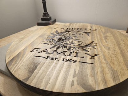 Personalized Lazy Susan with Customized Monogram - Laser Engraved, Stained & Sealed Decorative Serving Tray Gift