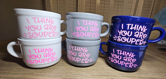Soup Mug with Handles, I Think You're Souper, Ceramic Soup Bowl, 22 oz Bowl with Handles