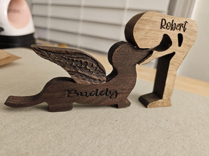 Personalized Hand Carved Wood Dachshund Figurine & Boy Collectible Wiener Dog Gift for Dog Lovers