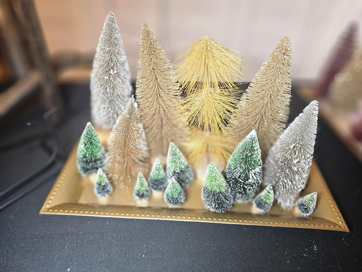Bottle Brush Tree Table Centerpieces Build your own Centerpiece Gold and Green