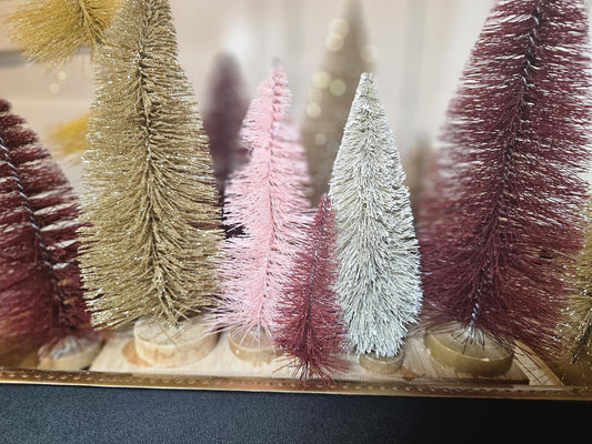 DIY Bottle Brush Tree Centerpiece Kit in Gold, Pink & Burgundy Holiday Table