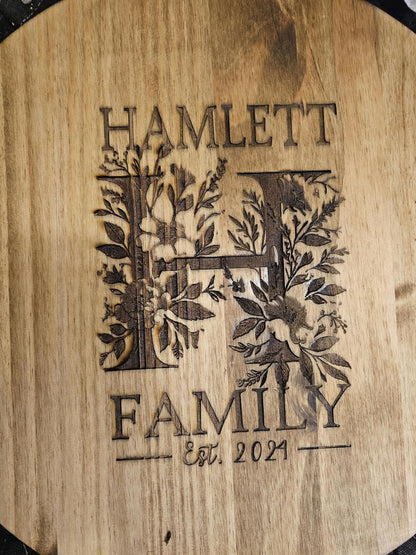 Personalized Lazy Susan with Customized Monogram - Laser Engraved, Stained & Sealed Decorative Serving Tray Gift