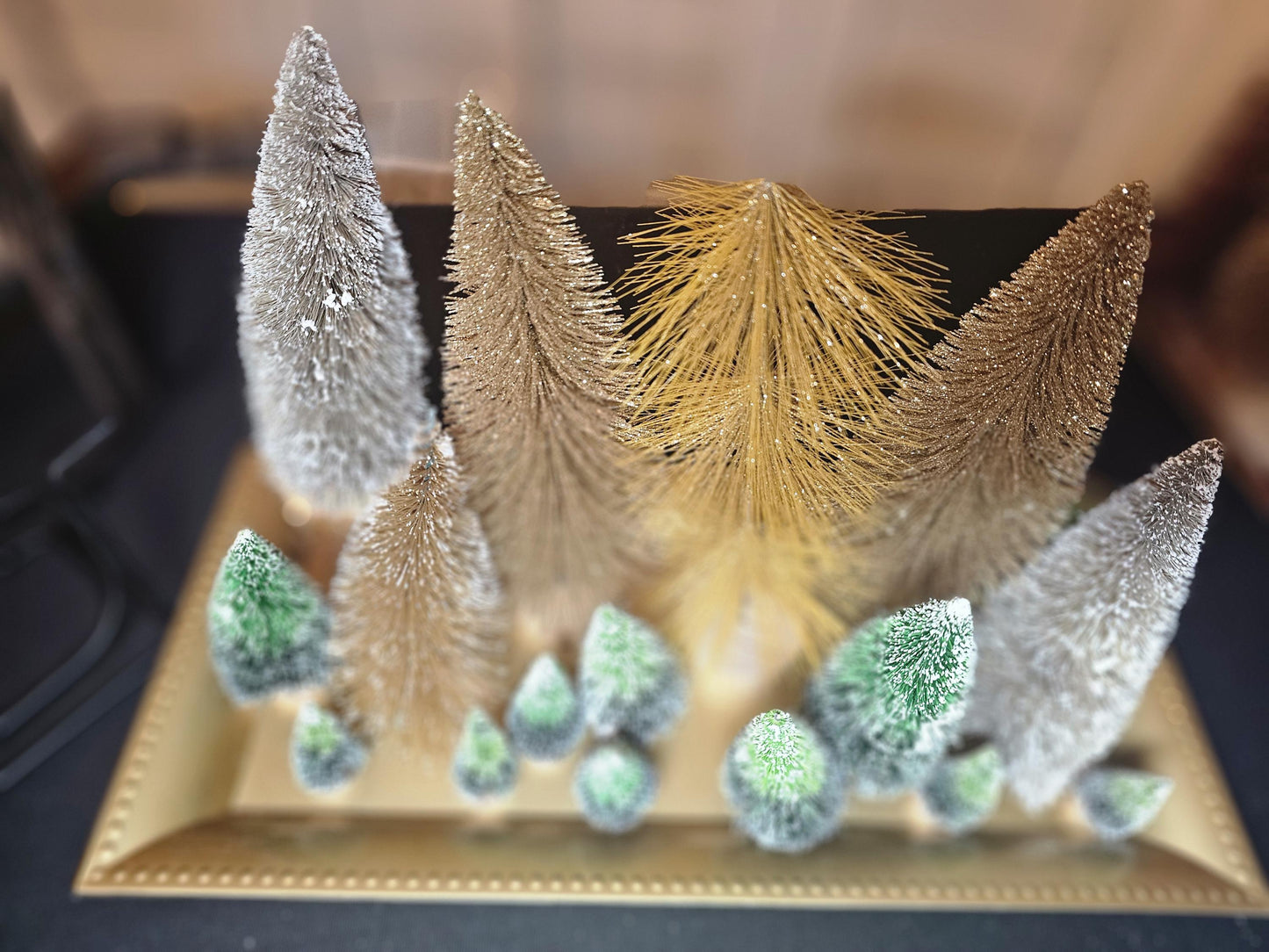 Bottle Brush Tree Table Centerpieces Build your own Centerpiece Gold and Green