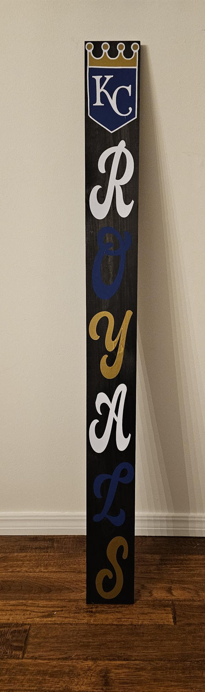Two sided KC Chiefs and Kansas City Royals Porch Welcome Sign Leaner 6 Design Options for Chiefs and 3 for Royals