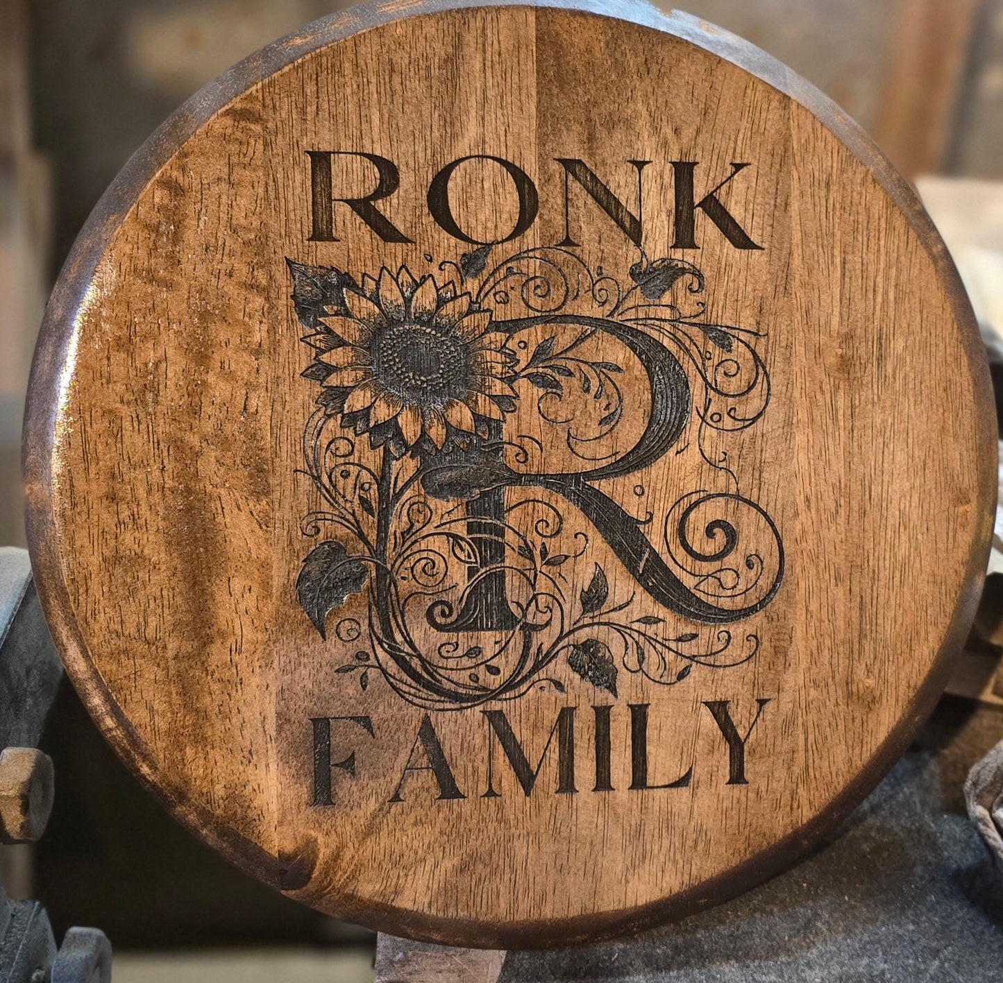 Personalized Lazy Susan with Customized Monogram - Laser Engraved, Stained & Sealed Decorative Serving Tray Gift