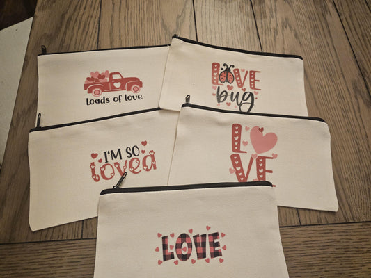 Valentine's Day Canvas Zipper Pouch, Valentine's Pencil Pouch, Valentine's Day Toiletry Bag, Valentine's Day gift