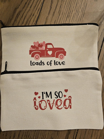 Valentine's Day Canvas Zipper Pouch, Valentine's Pencil Pouch, Valentine's Day Toiletry Bag, Valentine's Day gift