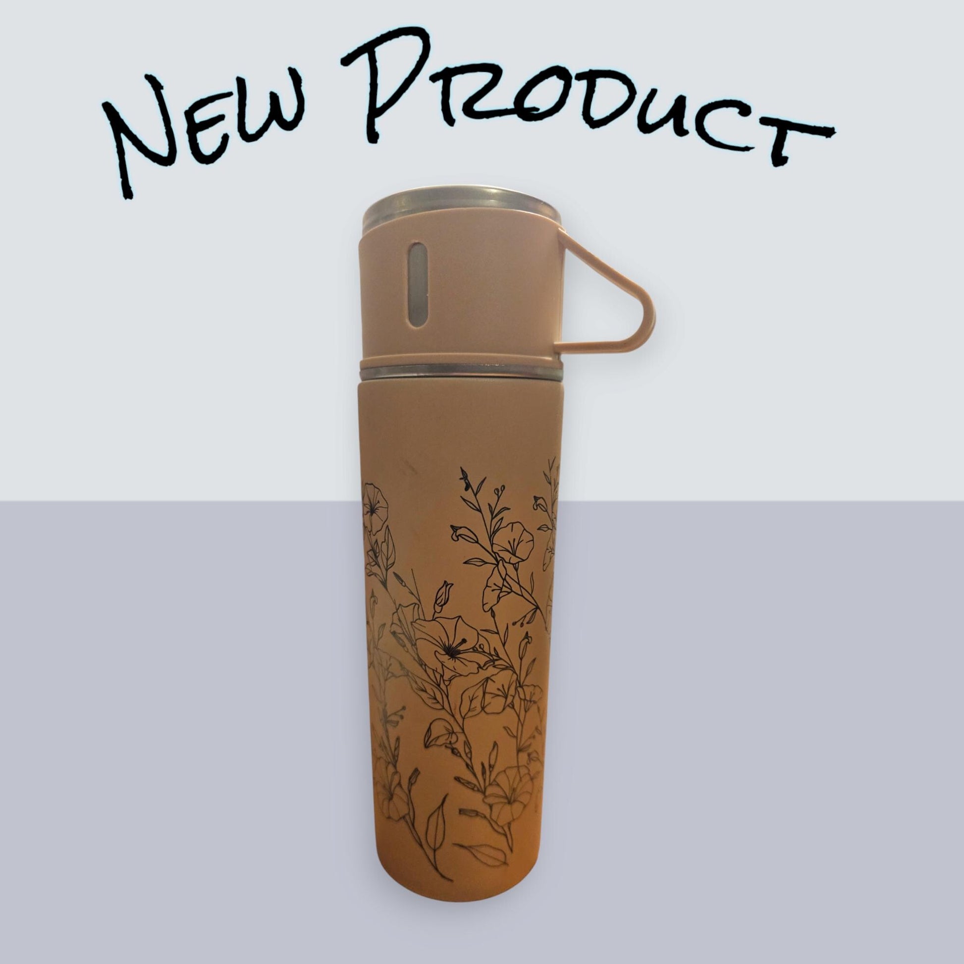 Personalized Insulated Stainless Steel Vacuum Flask with Custom Wildflower Engraving – Leakproof Hot Liquid Bottle, Gift for Her