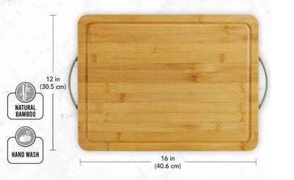 Personalized Cutting Board with Trench, Reversible Bamboo Tray with metal handles, 16x12