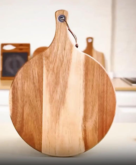 Round Charcuterie Board, 12inches, Handle, Personalized Design engraved in Acacia Wood, Pizza Serving Board, Cheese Board, Cutting Board