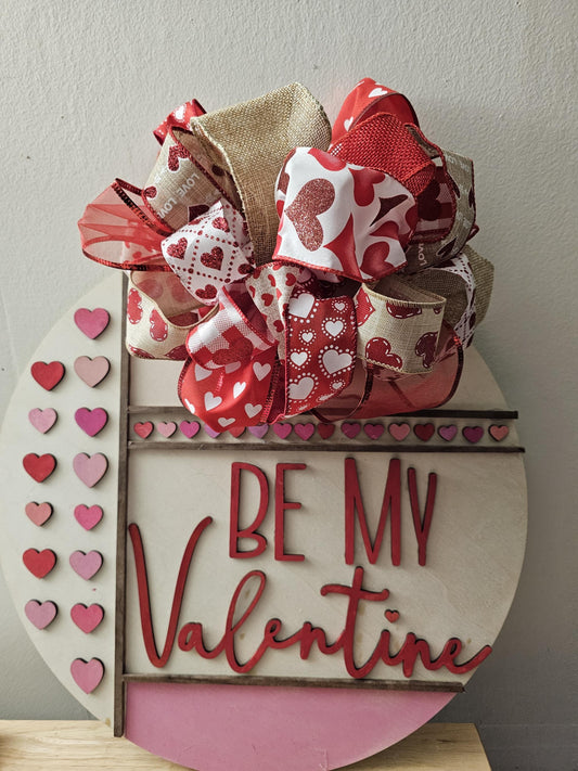 Valentine's Day Door Hanger:  'Be My Valentine' Wooden Sign with cutouts sizes 14 in, 16 in, & 18 in