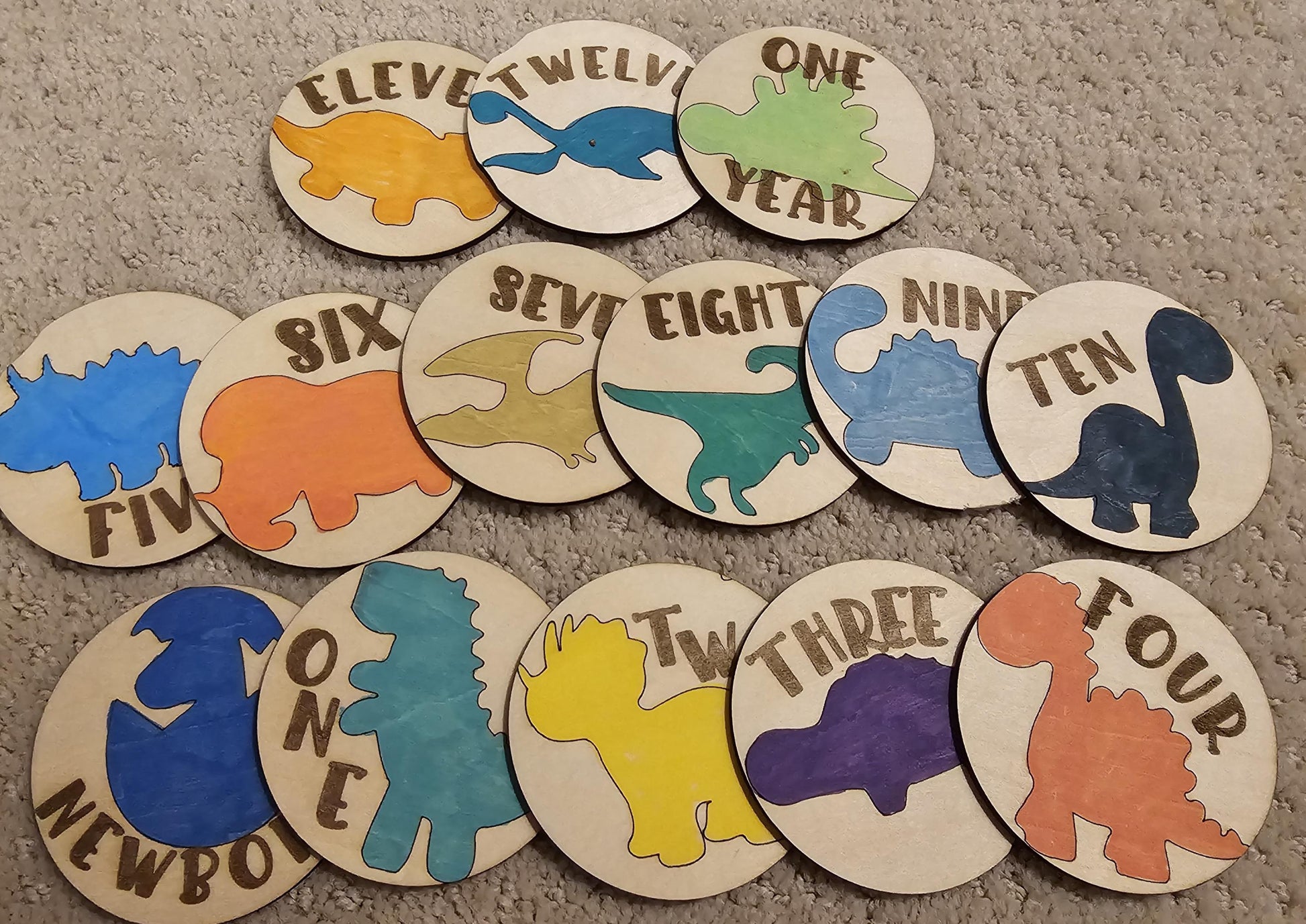 Dinosaur Theme Babies First Year Monthly Milestones, Engraved  Wooden Dinosaur Themed Photo Prop Newborn to 1 Year
