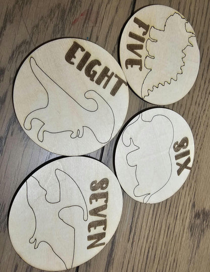 Dinosaur Theme Babies First Year Monthly Milestones, Engraved  Wooden Dinosaur Themed Photo Prop Newborn to 1 Year