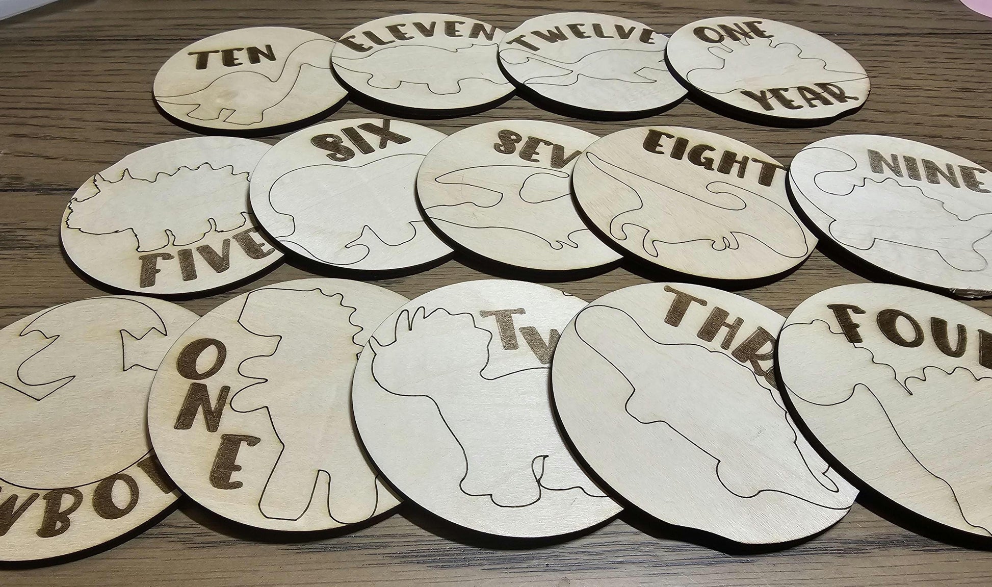 Dinosaur Theme Babies First Year Monthly Milestones, Engraved  Wooden Dinosaur Themed Photo Prop Newborn to 1 Year