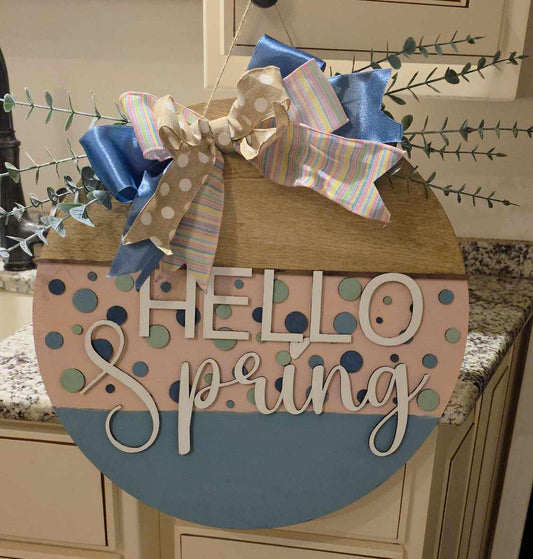 Hello Spring 3D Door Hanger with Wooden Cutouts 4 sizes