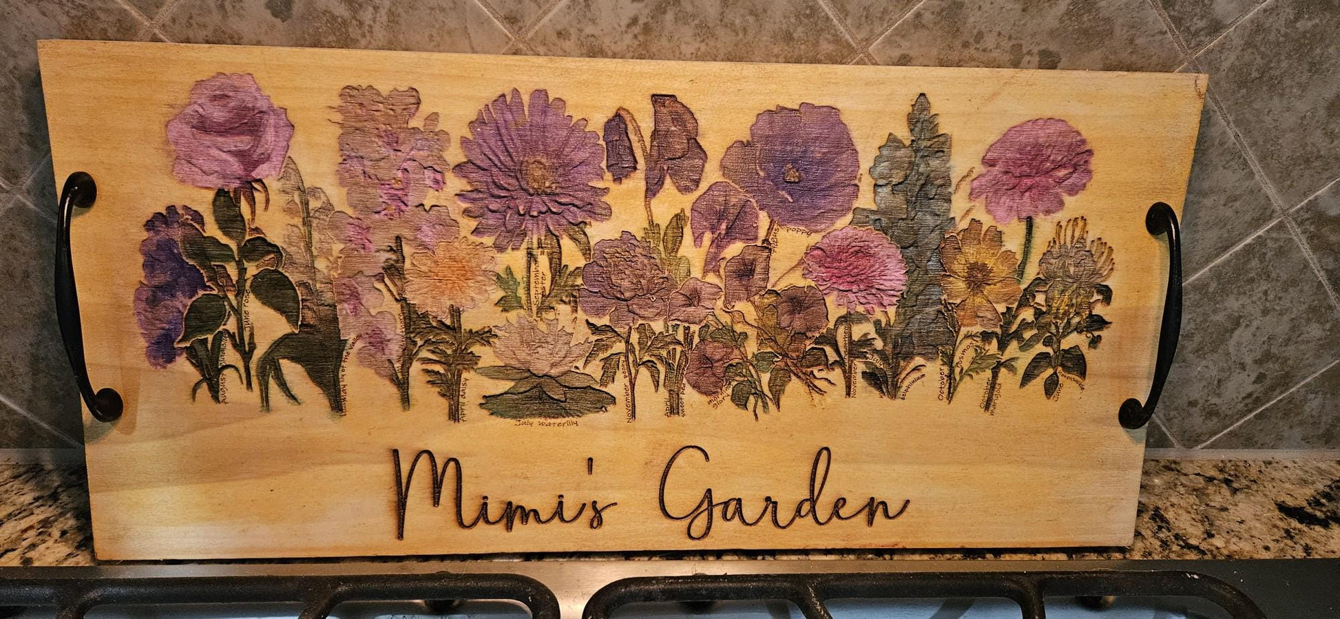 Personalized Floral Artwork: Engraved Birthday Flower Gift for Mom, Grandma, Mimi - Unique Keepsake