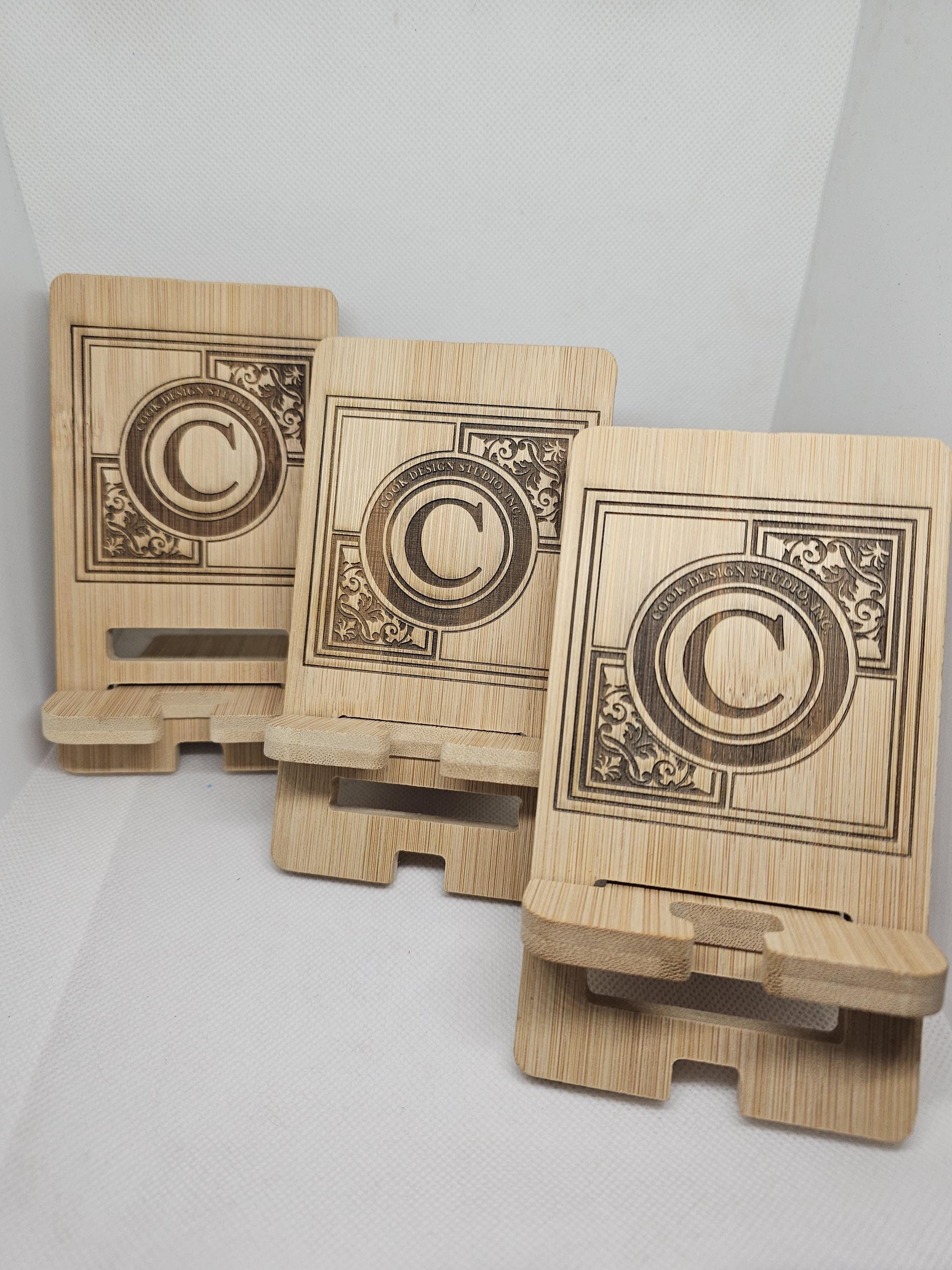 Phone Stand Your Logo or Monogram Engraved Into a bamboo, personalized gift, custom logo engravings, makes the perfect employee gif, gift