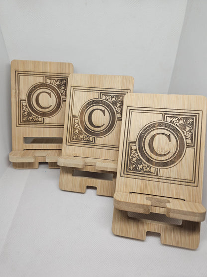 Phone Stand Your Logo or Monogram Engraved Into a bamboo, personalized gift, custom logo engravings, makes the perfect employee gif, gift