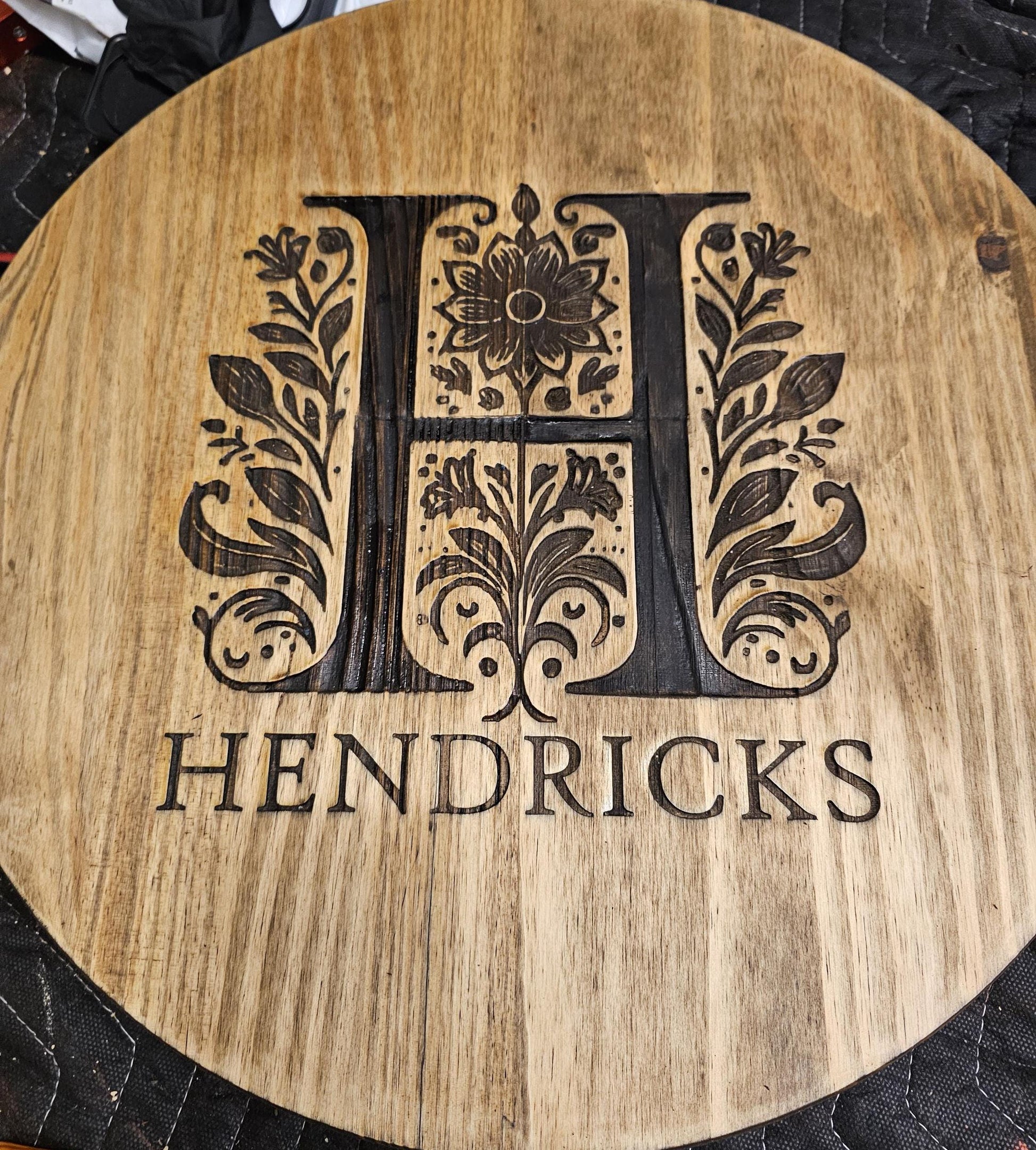 Personalized Lazy Susan with Customized Monogram - Laser Engraved, Stained & Sealed Decorative Serving Tray Gift